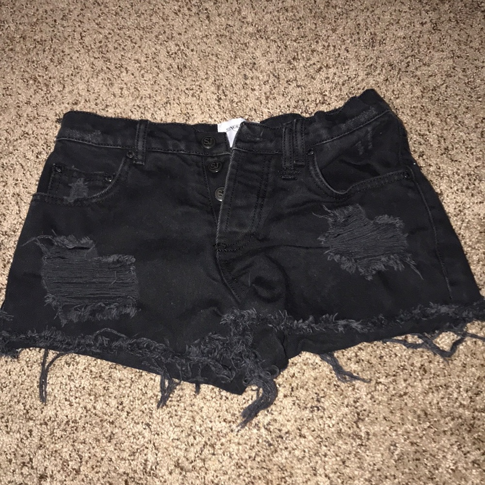 Black denim shorts